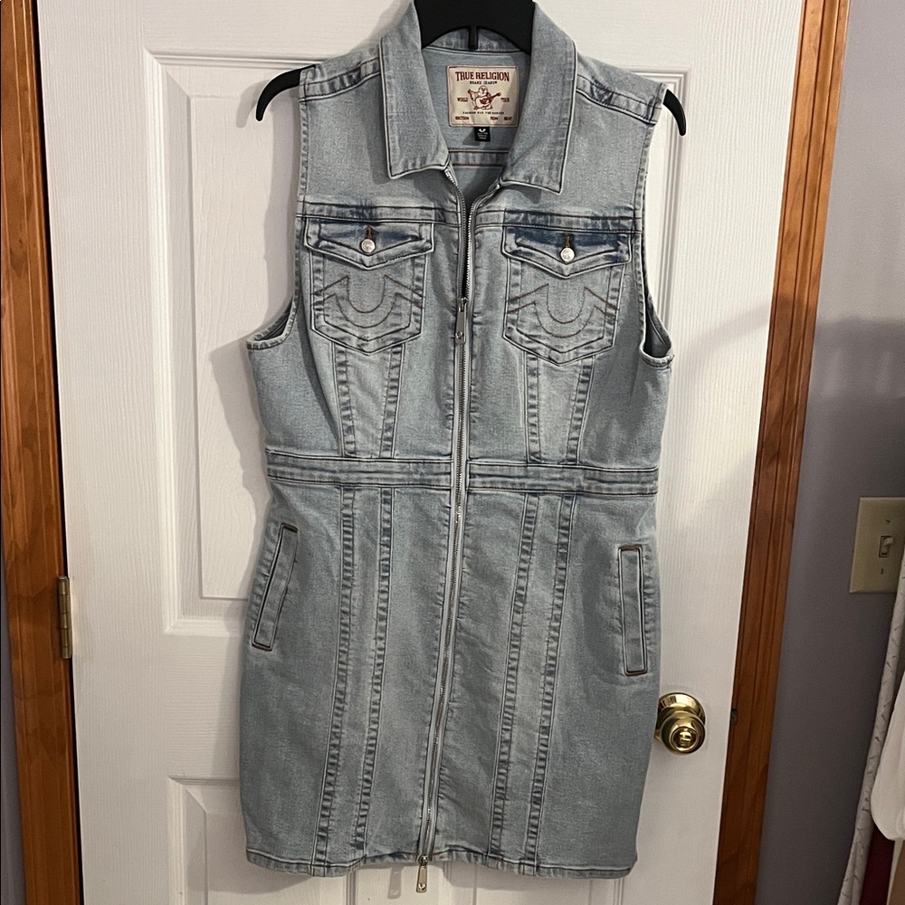 True Religion Light Blue Denim Vest Dress